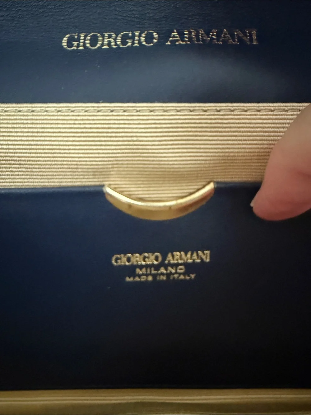 Giorgio Armani Vintage Calf Leather Cotton Ribbon Striped Purse Clutch Magnetic